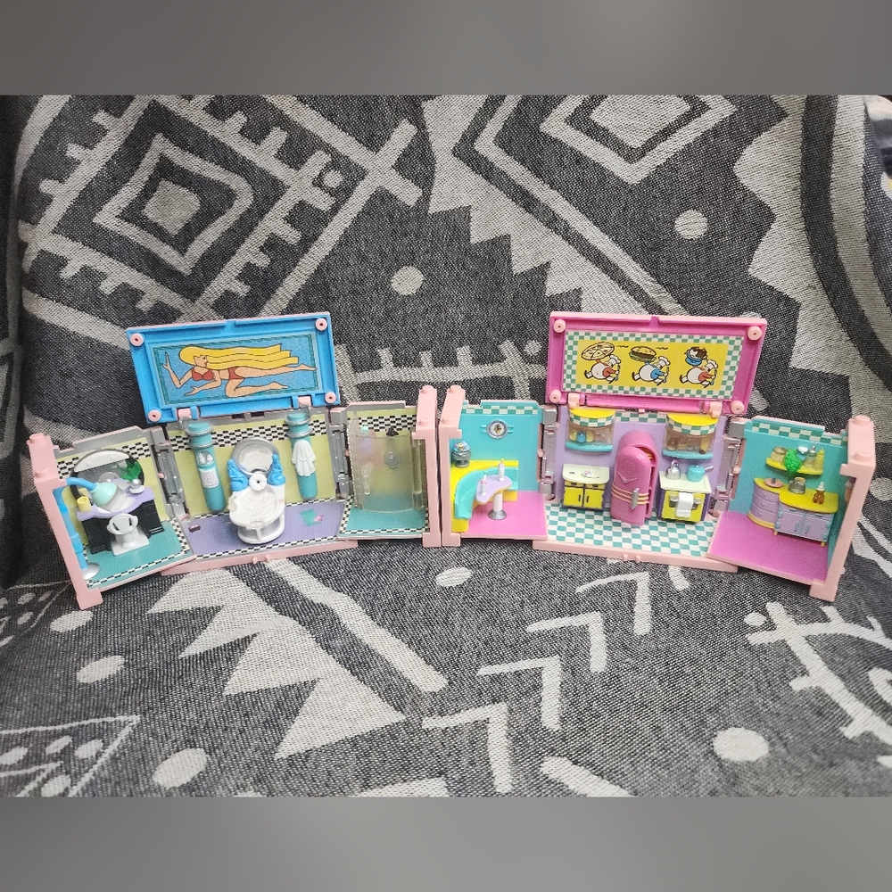 Vtg Polly Pocket Bluebird 1999 Mattel Dream Builders Mansion Bathroom & Kitchen